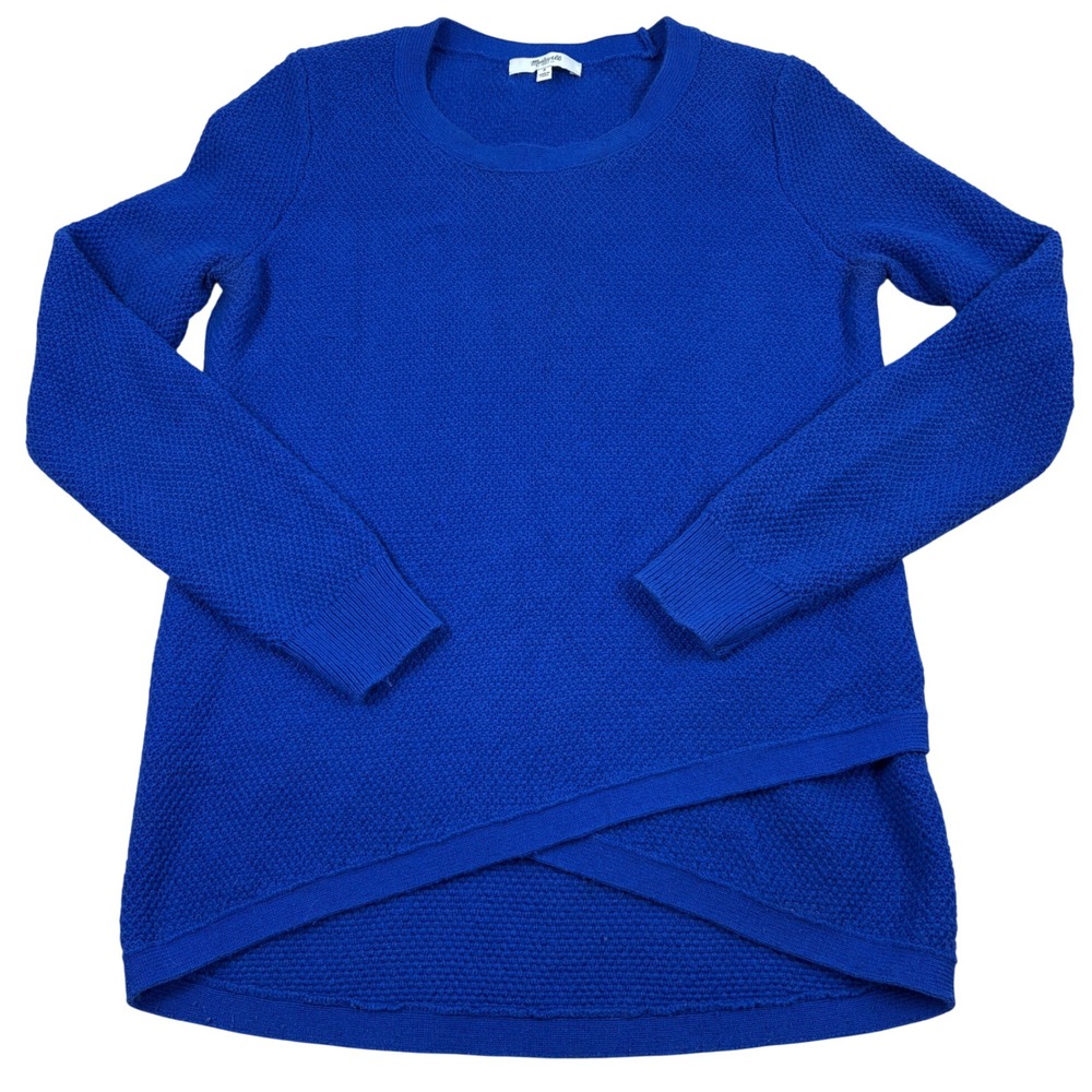 Madewell Sweater Womens Small Blue Waffle Knit Overlap Hem Preppy Minimalist
